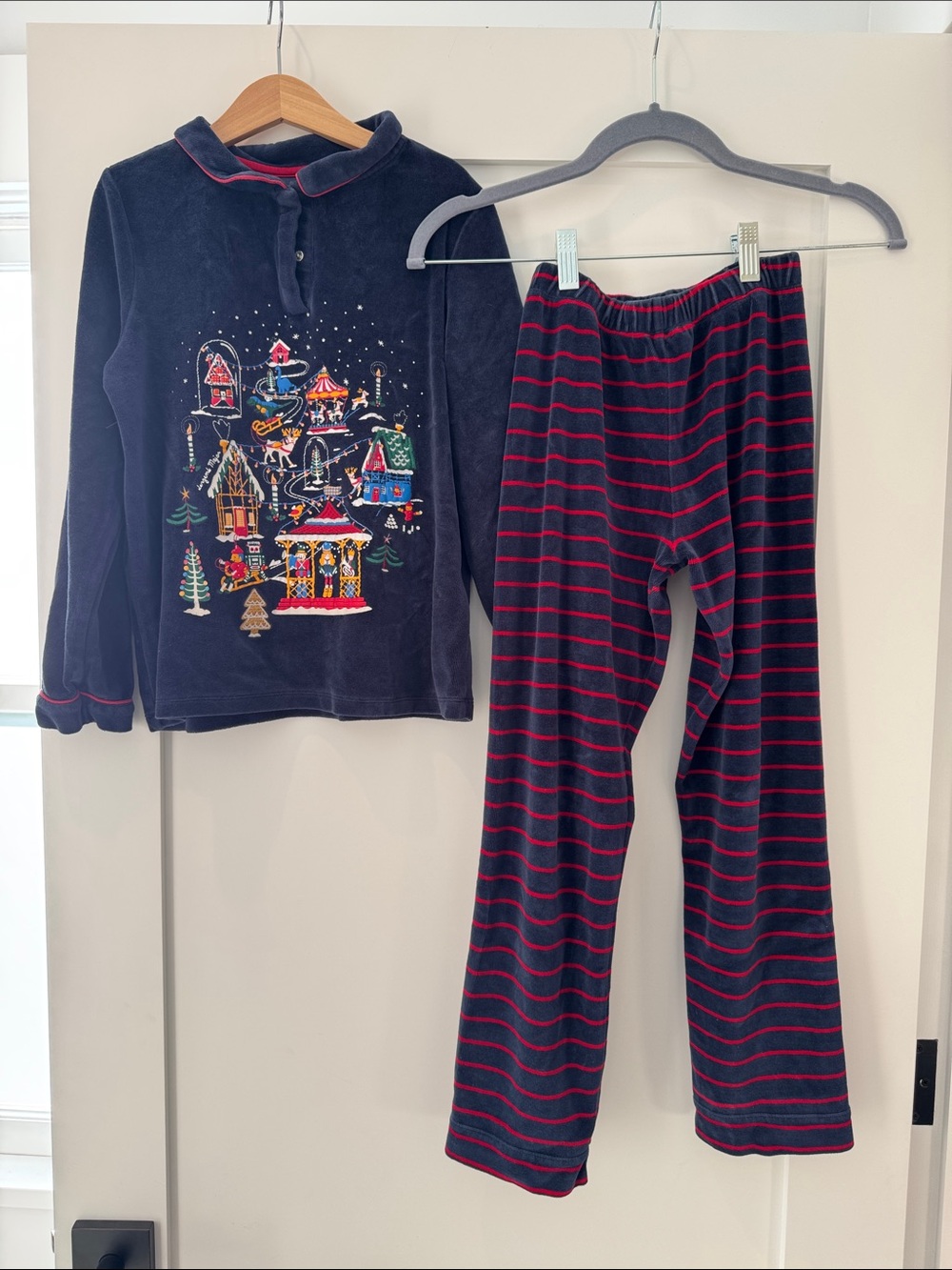 Boy Navy and Red Holiday Velvet Pajama Set